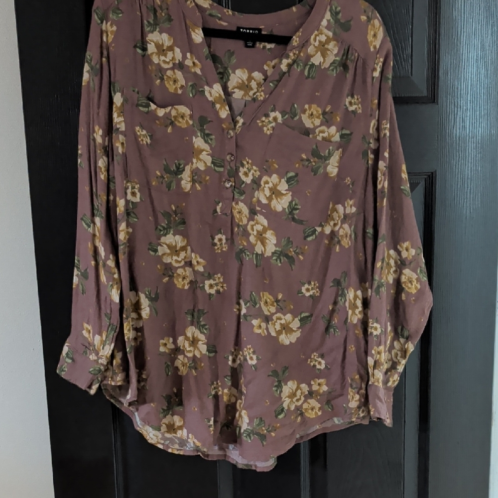 Torrid Purple Blouse with Yellow Floral Design